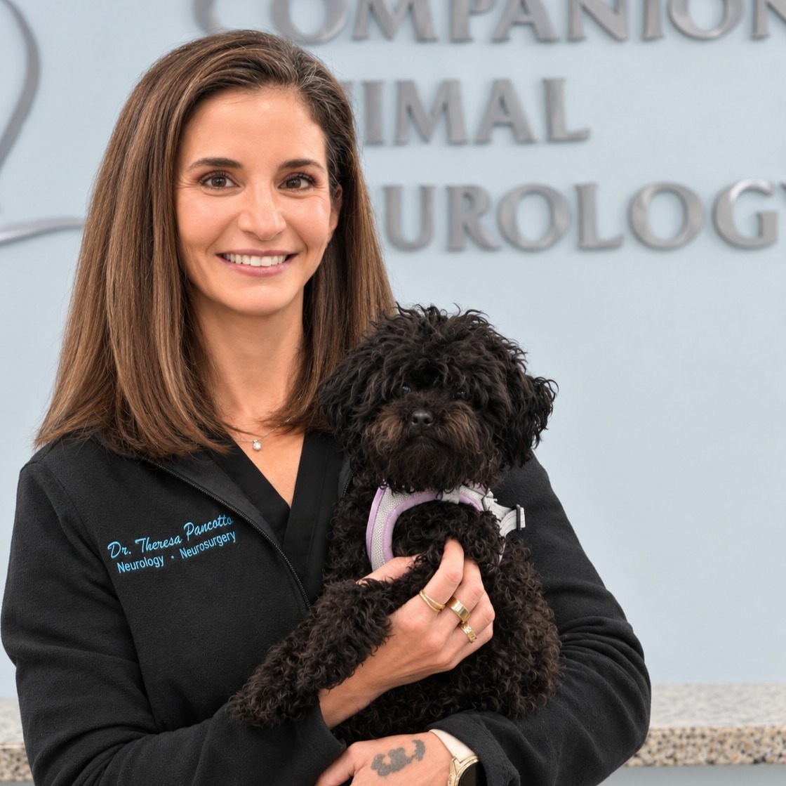 Theresa Pancotto holding two dogs
