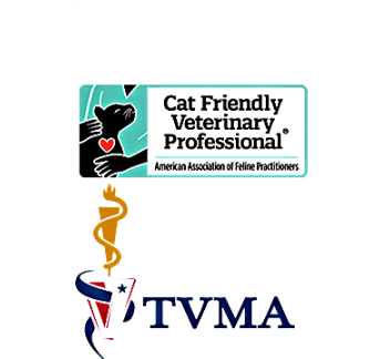 Logos for AVMA, Cat Friendly Professionals, AAFP, and TVMA