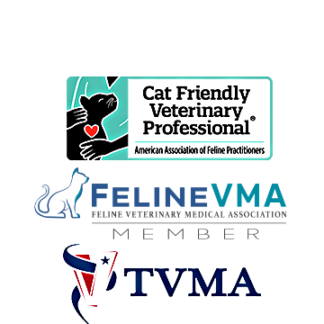 Logos for AVMA, Cat Friendly Professionals, AAFP, and TVMA