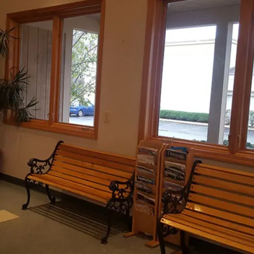 Seating area at College Mall Veterinary Hospital