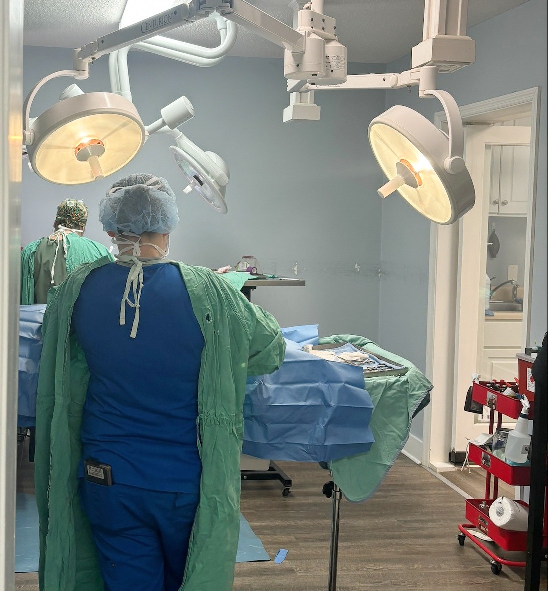 Staff operating in surgery suite