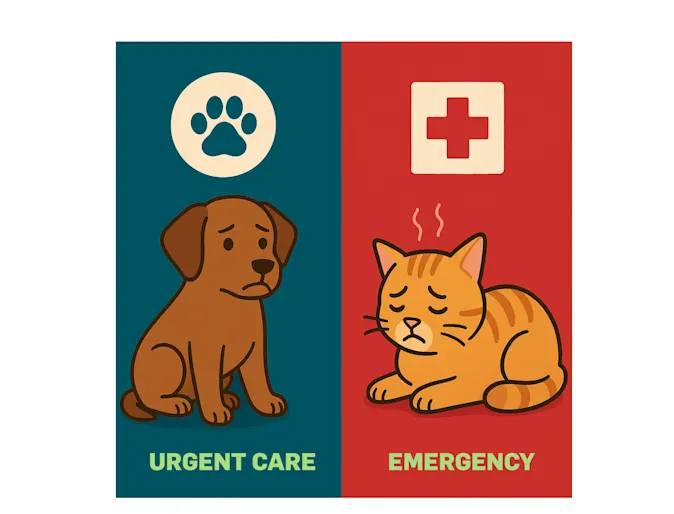 Graphic of a cat and dog frowning. Graphic of a cat and dog frowning.