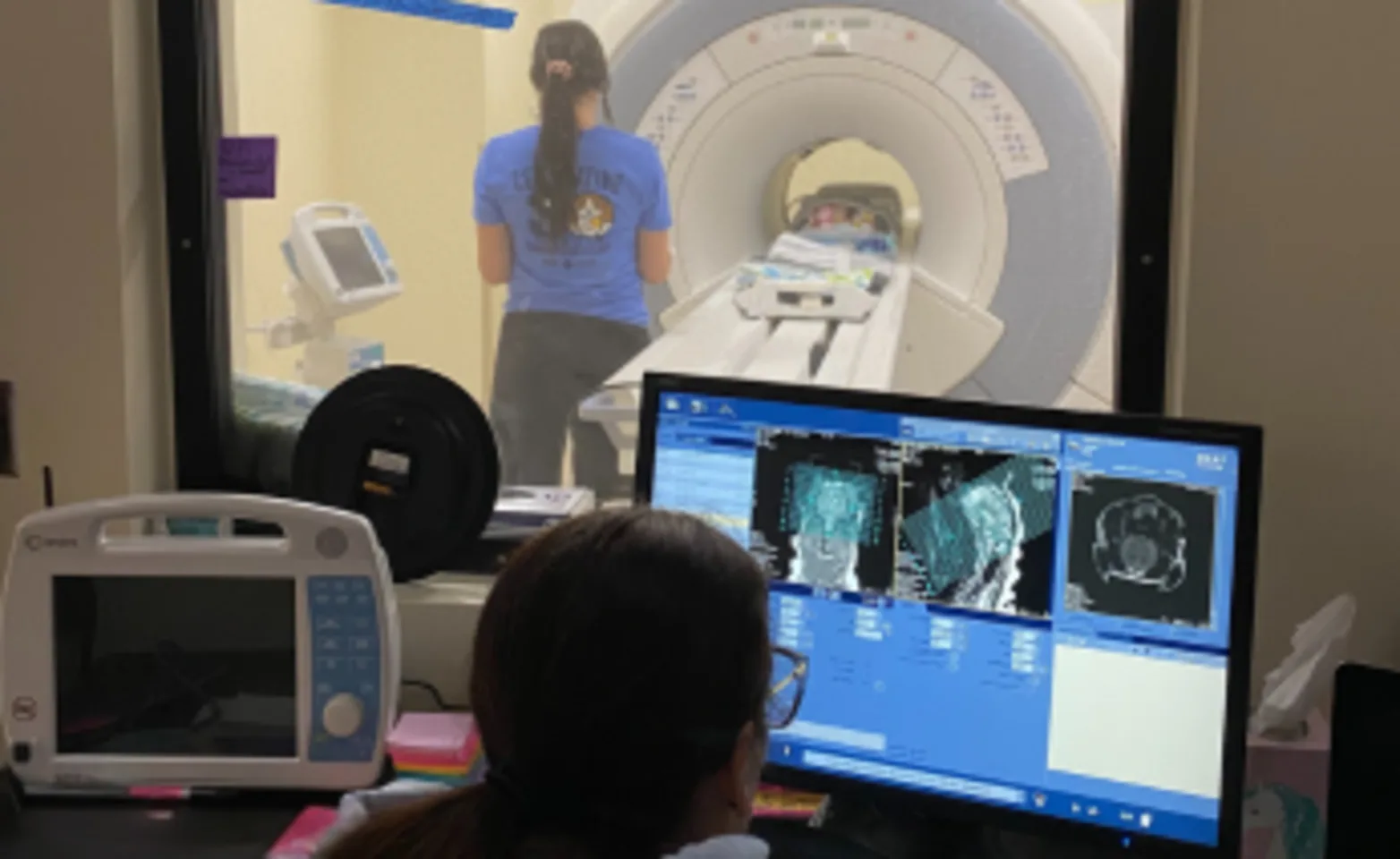 Veterinarian using an MRI machine Veterinarian using an MRI machine