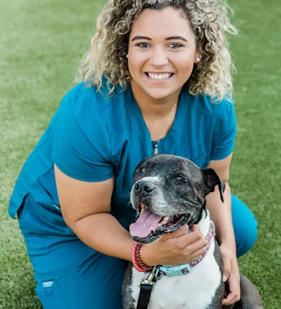 Jennifer Martinez with grey and white dog Jennifer Martinez with grey and white dog