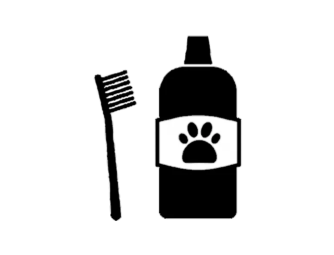 Icon of a toothbrush with Bottle with paw print on it. Icon of a toothbrush with Bottle with paw print on it.
