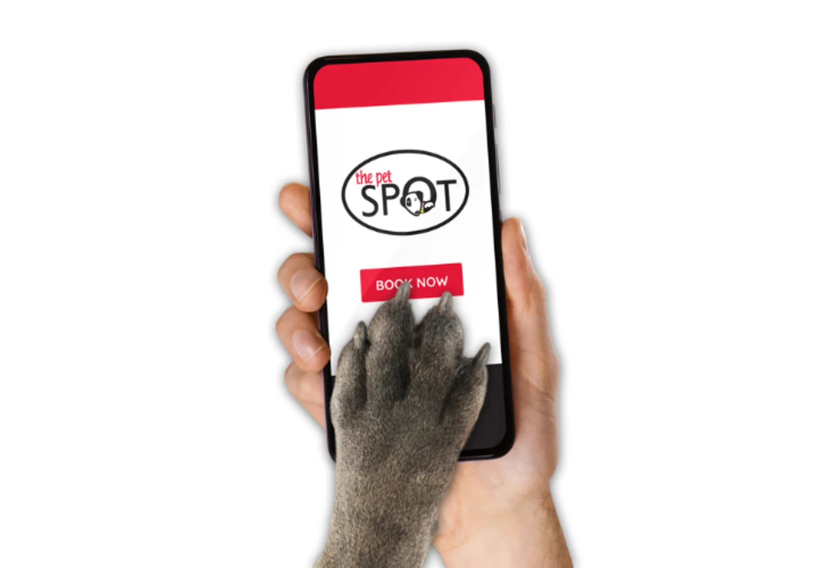 Smart phone with dog paw on smart phone screen.