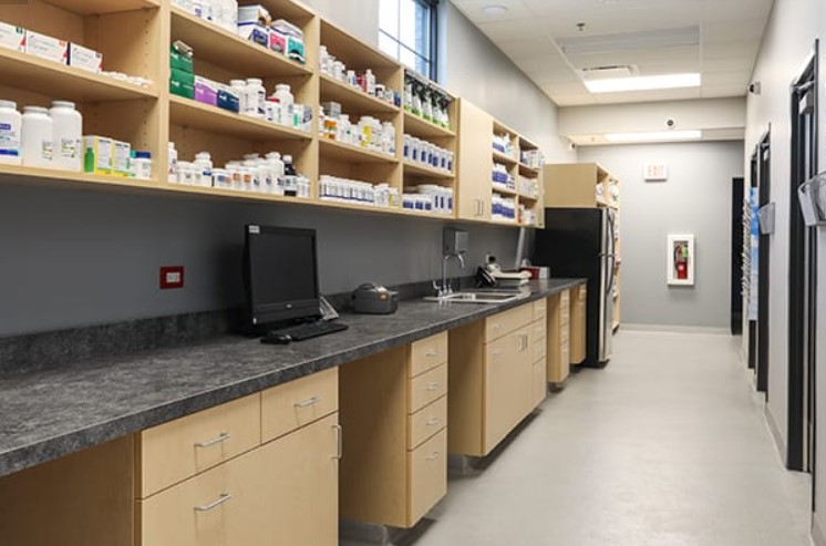 Pharmacy and laboratory area at Carriage Animal Hospital
