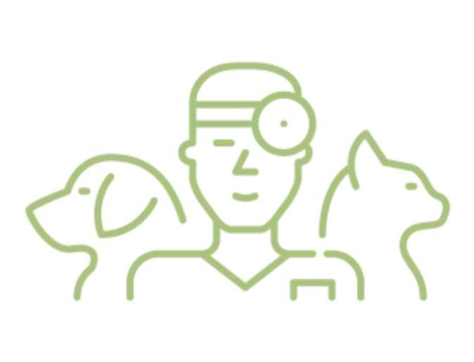 Icon of Doctor in the middle with dog and cat by his side Icon of Doctor in the middle with dog and cat by his side