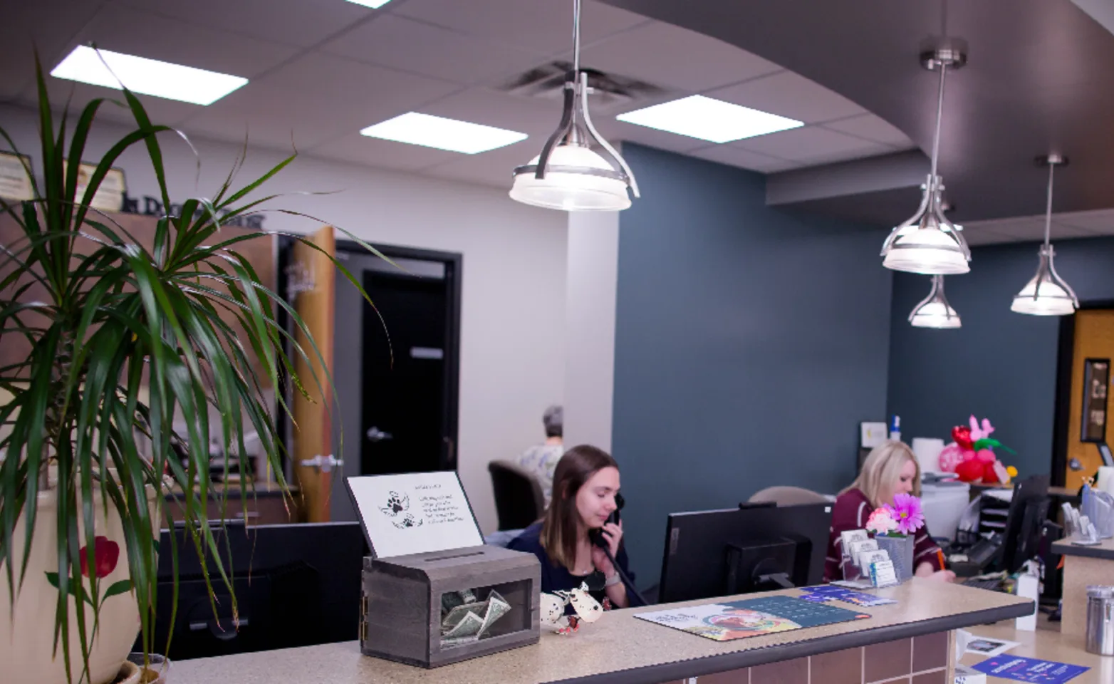 A photo of the front desk at Kindness Animal Hospital