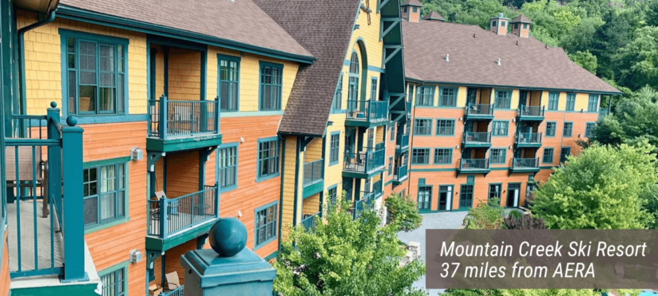 An image of the Mountain Creek Ski Resort with text stating "Mountain Creek Ski Resort 37 miles from AERA". An image of the Mountain Creek Ski Resort with text stating "Mountain Creek Ski Resort 37 miles from AERA".