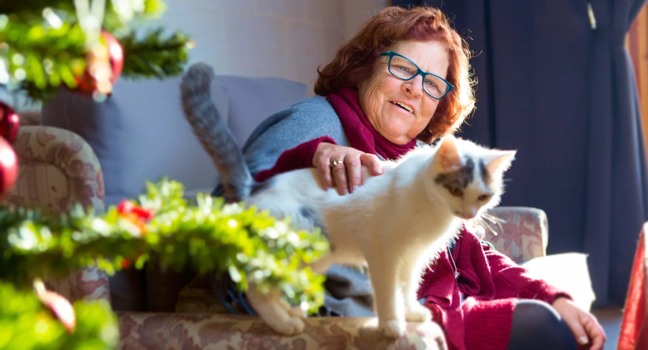 woman with her pet on the couch woman with her pet on the couch