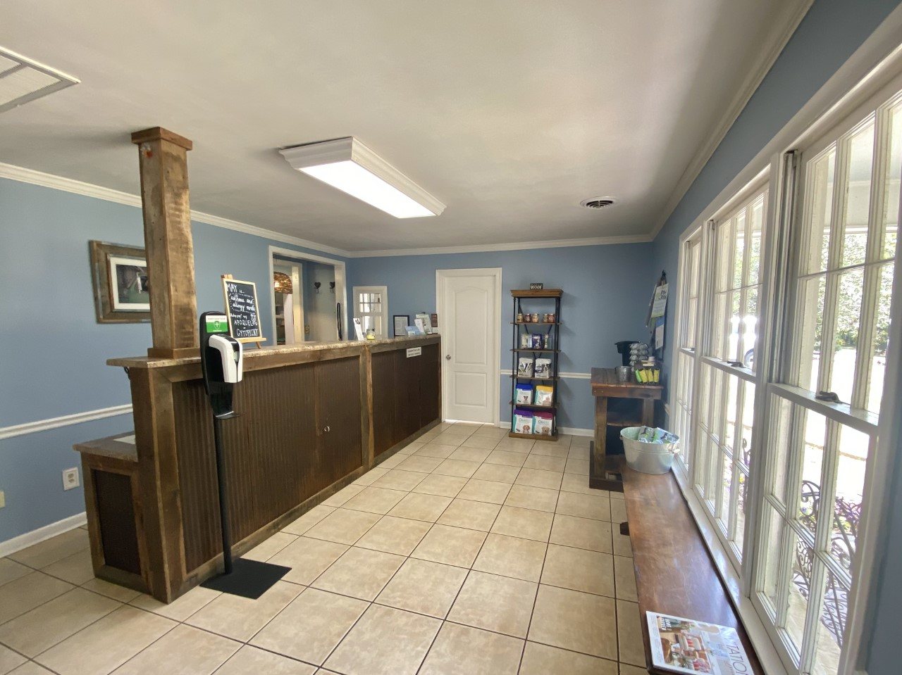 Lobby at Pampered Paws Animal Hospital.