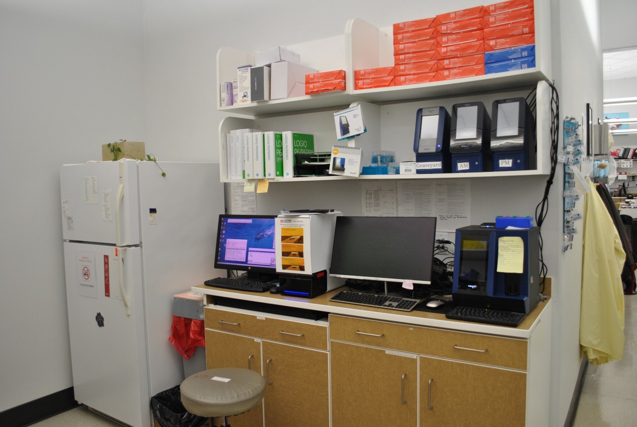 Desk by fridge at Fresno Veterinary Specialty & Emergency Center