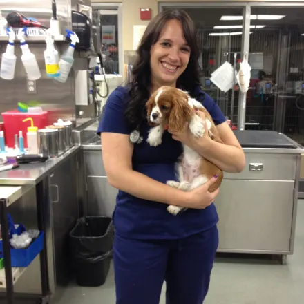 Dr. Gretchen Hageman holding dog