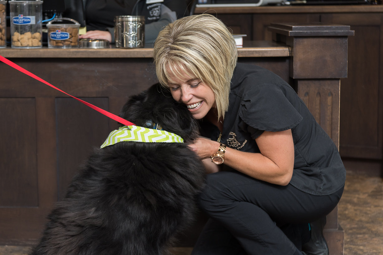 Vet hugging a dog