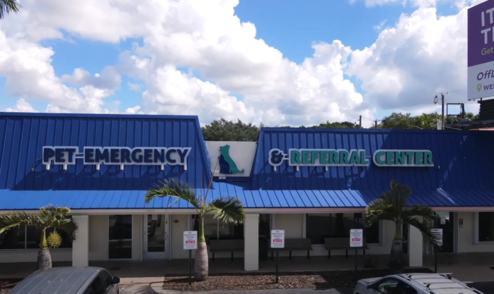 PERC - Emergency & Critical Care video image of the parking lot view of Pet Emergency & Referral Center