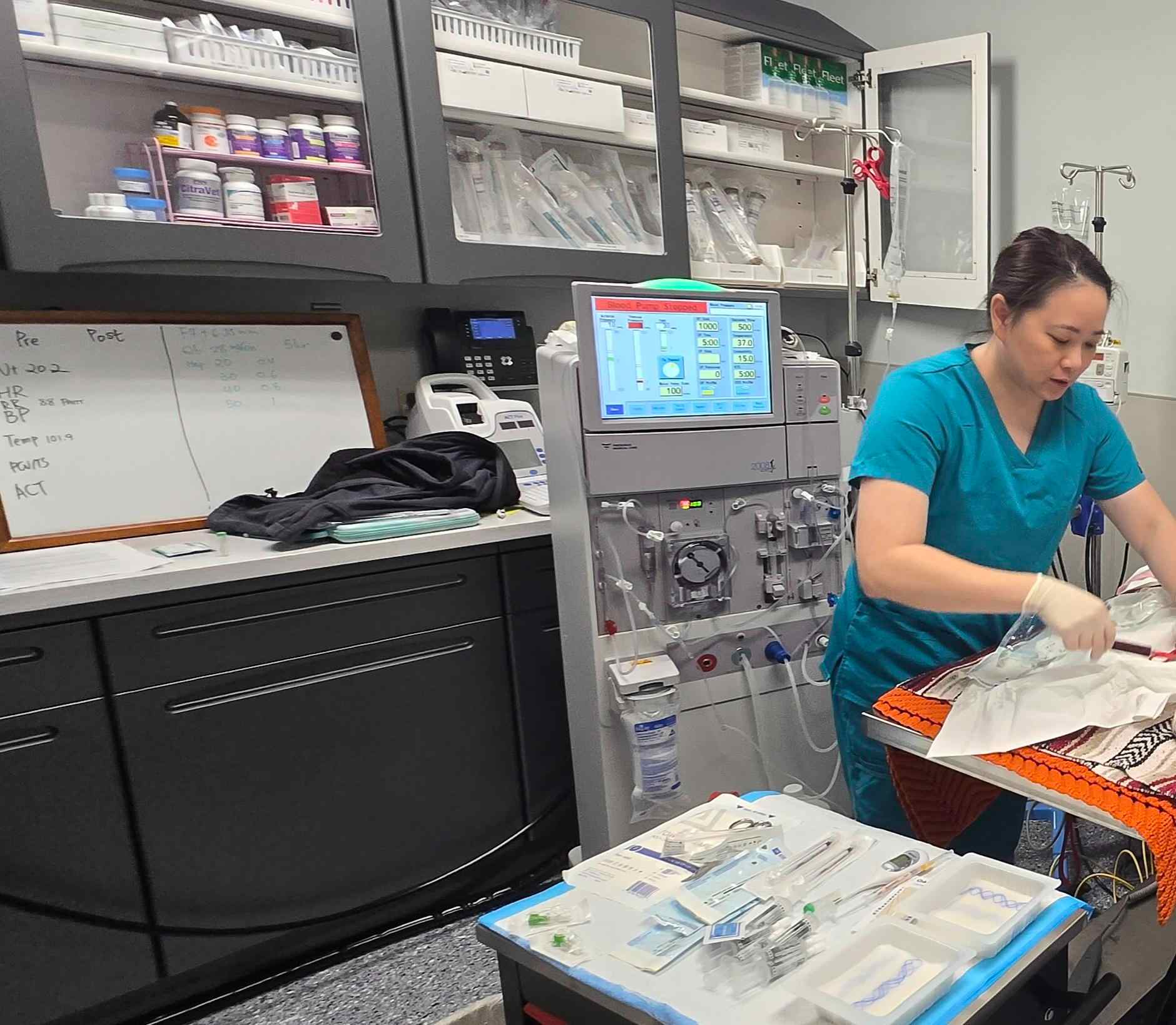 Staff standing in front of a monitor.
