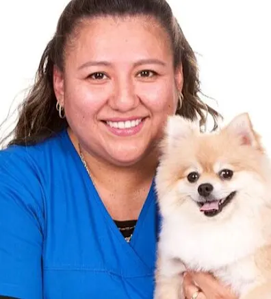 Lis with a Small, White Dog Lis with a Small, White Dog