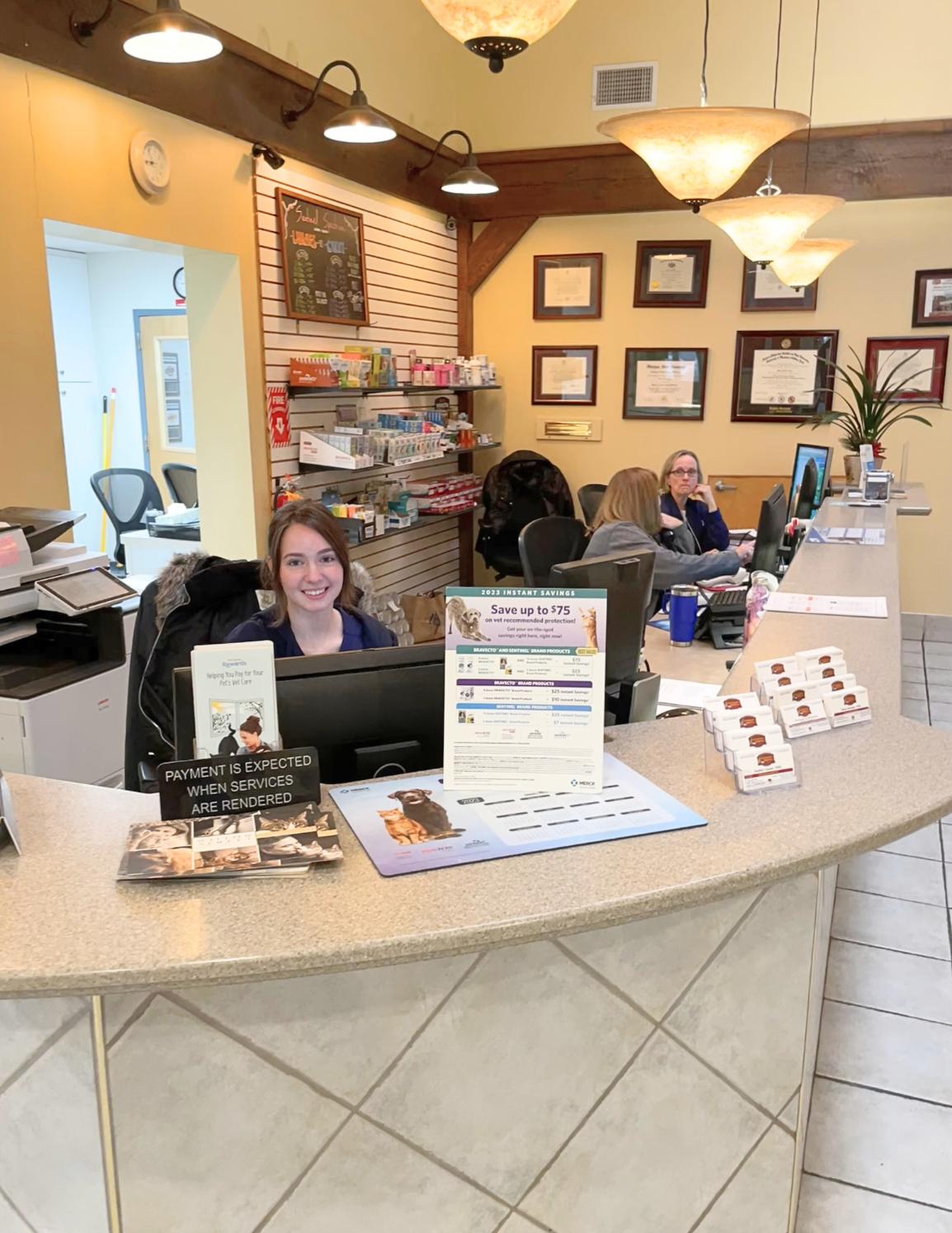 Lobby desk at Ludwig's Corner Veterinary Hospital