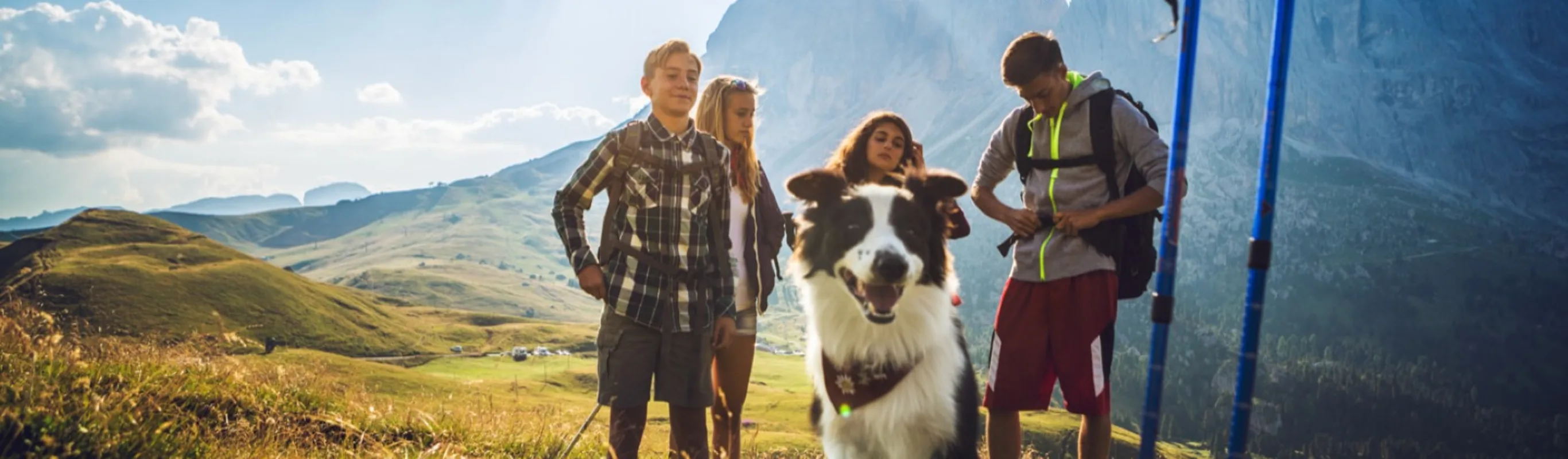 Kids with dog hiking in the mountains Kids with dog hiking in the mountains