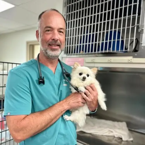 Dr. Morris Holding a Puppy Dr. Morris Holding a Puppy