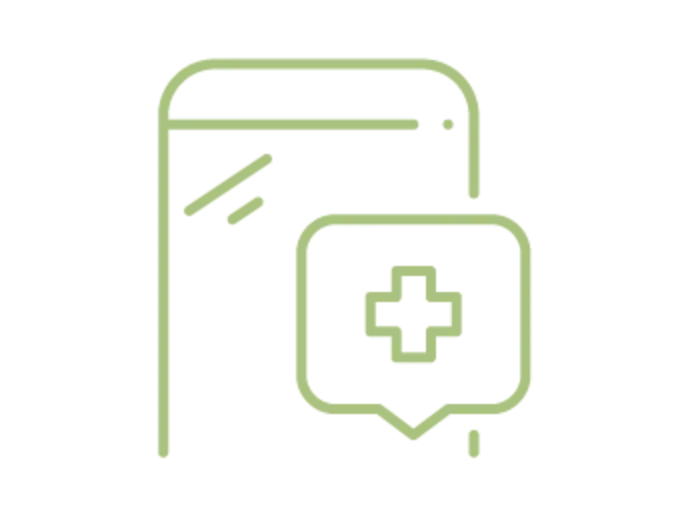 Icon of phone with health text bubble Icon of phone with health text bubble