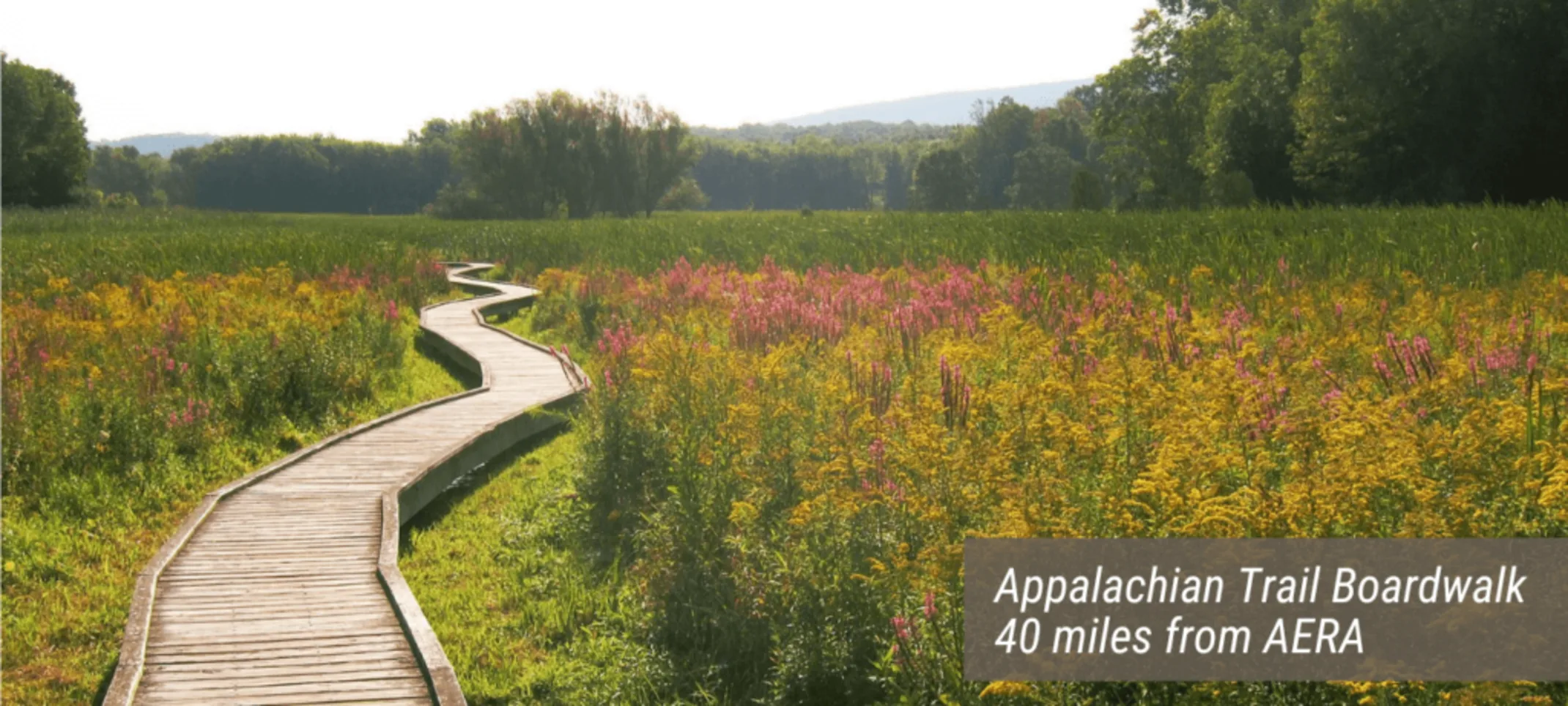 An image of the Appalachian Trail Boardwalk with text stating "Appalachian Trail Boardwalk 40 miles from AERA". An image of the Appalachian Trail Boardwalk with text stating "Appalachian Trail Boardwalk 40 miles from AERA".