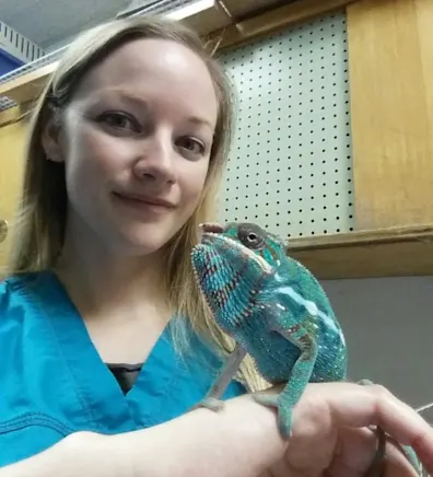Lauren holding a chameleon. Lauren holding a chameleon.