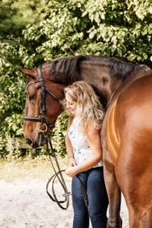 Veterinary assistant holding reins of a horse