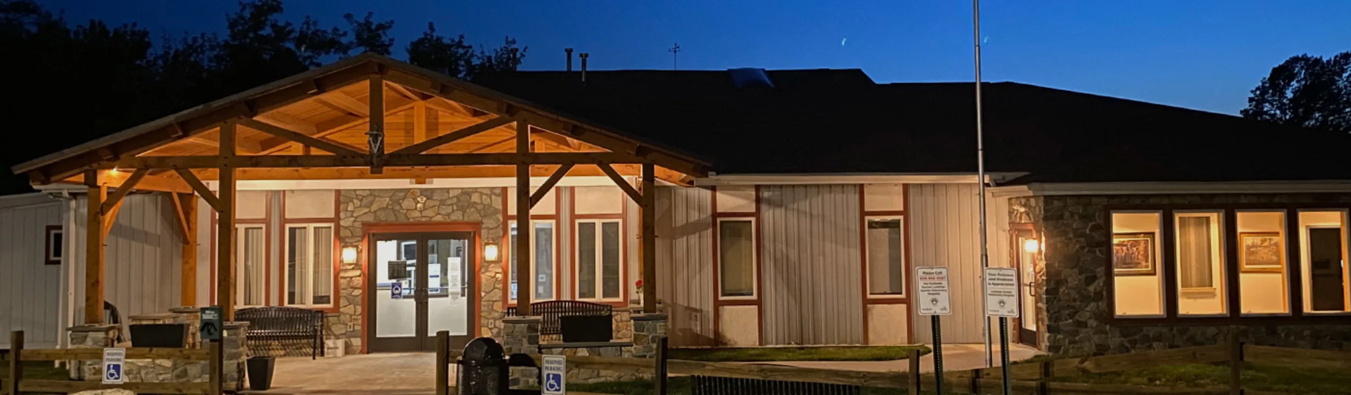 Ludwig's Corner Veterinary Hospital Building Exterior at night Ludwig's Corner Veterinary Hospital Building Exterior at night