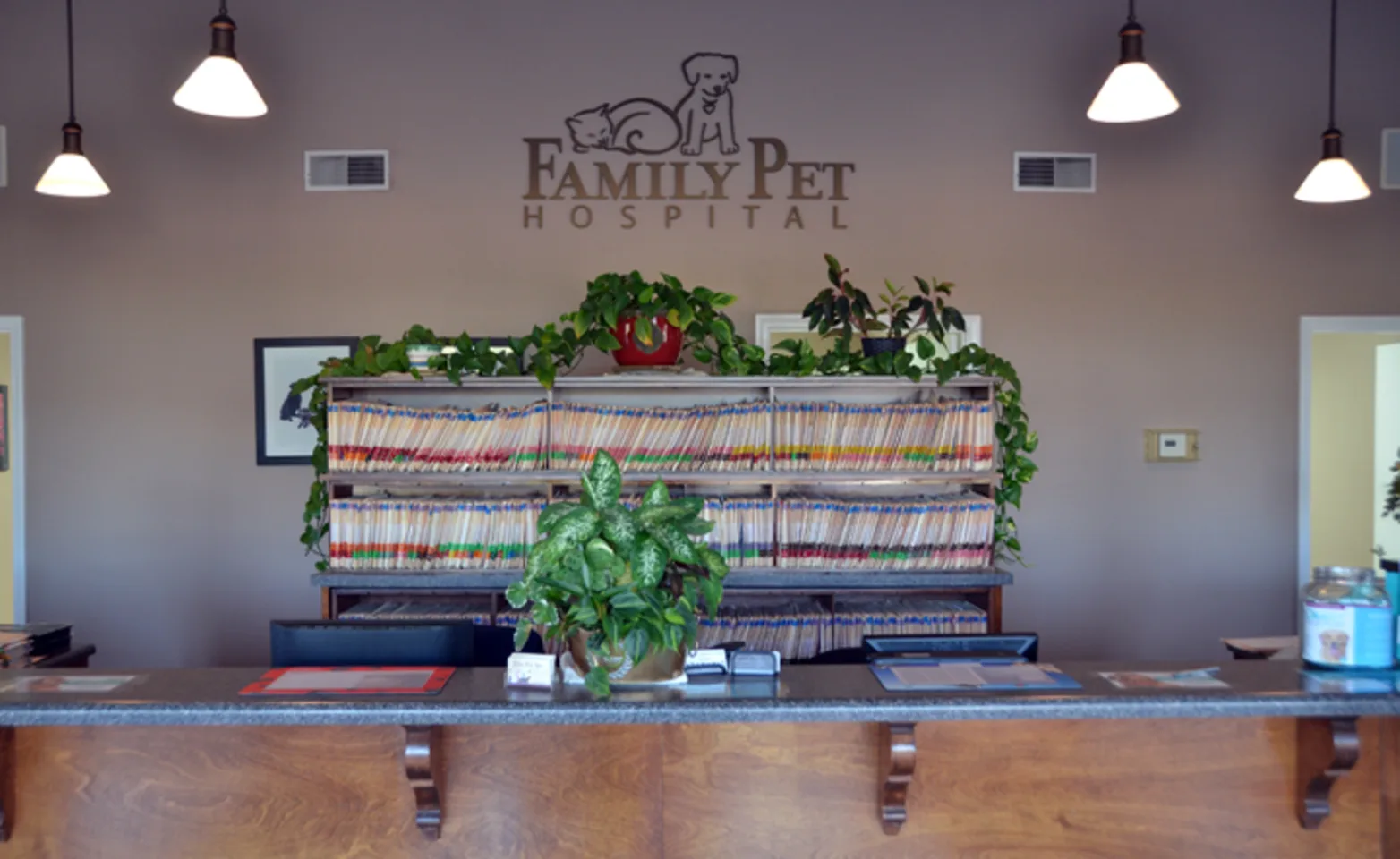 Front Desk Lobby Area at Family Pet Hospital Front Desk Lobby Area at Family Pet Hospital