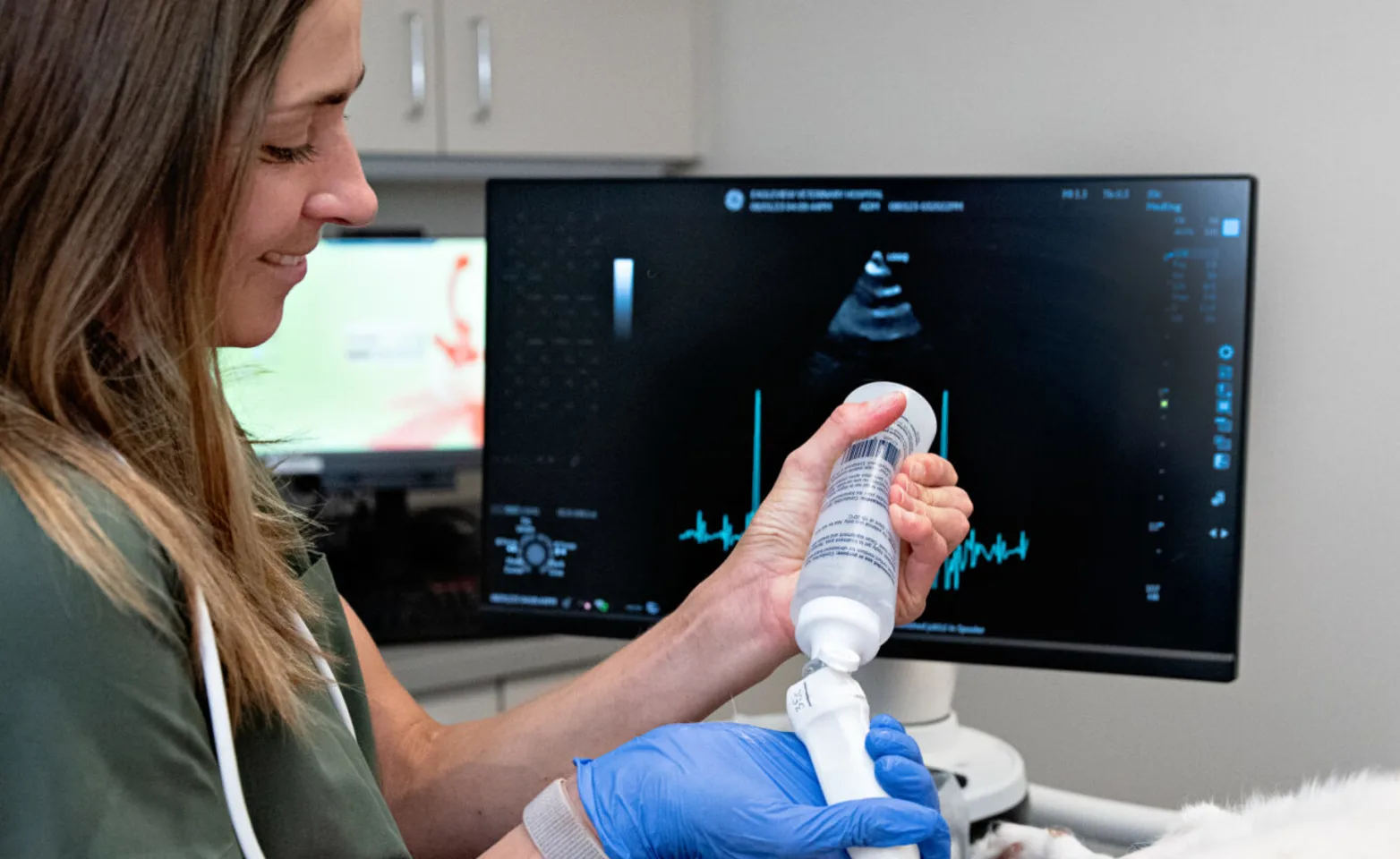 Staff preparing for an echocardiogram Staff preparing for an echocardiogram