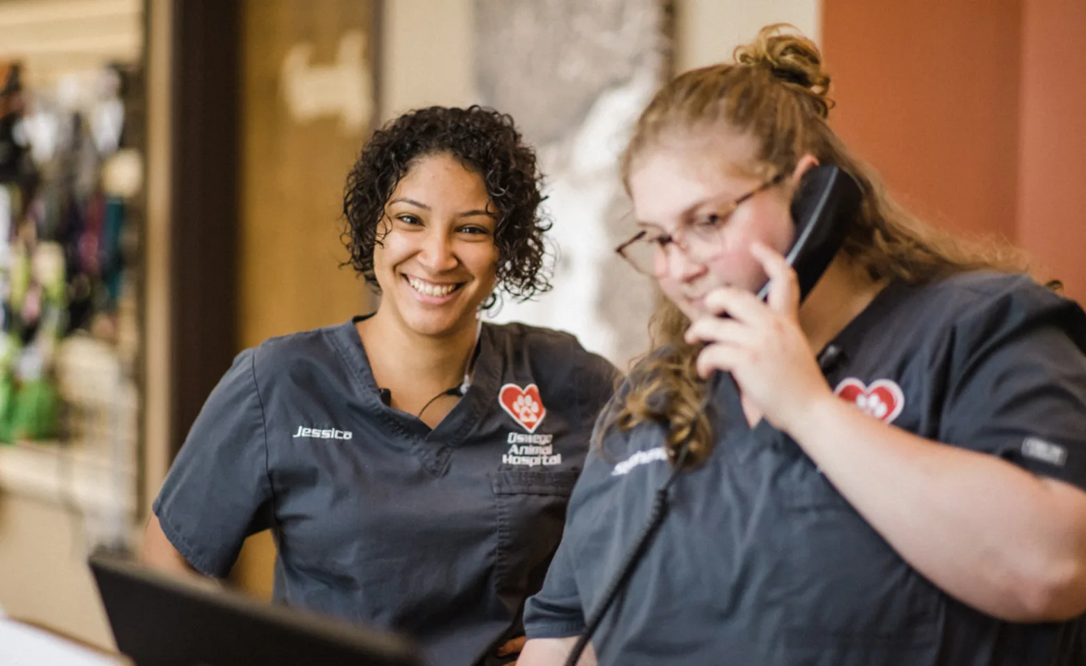 Staff on the phone at reception Staff on the phone at reception
