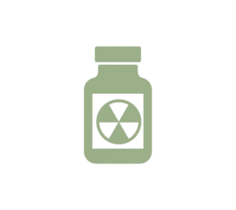 Green bottle with hazard label