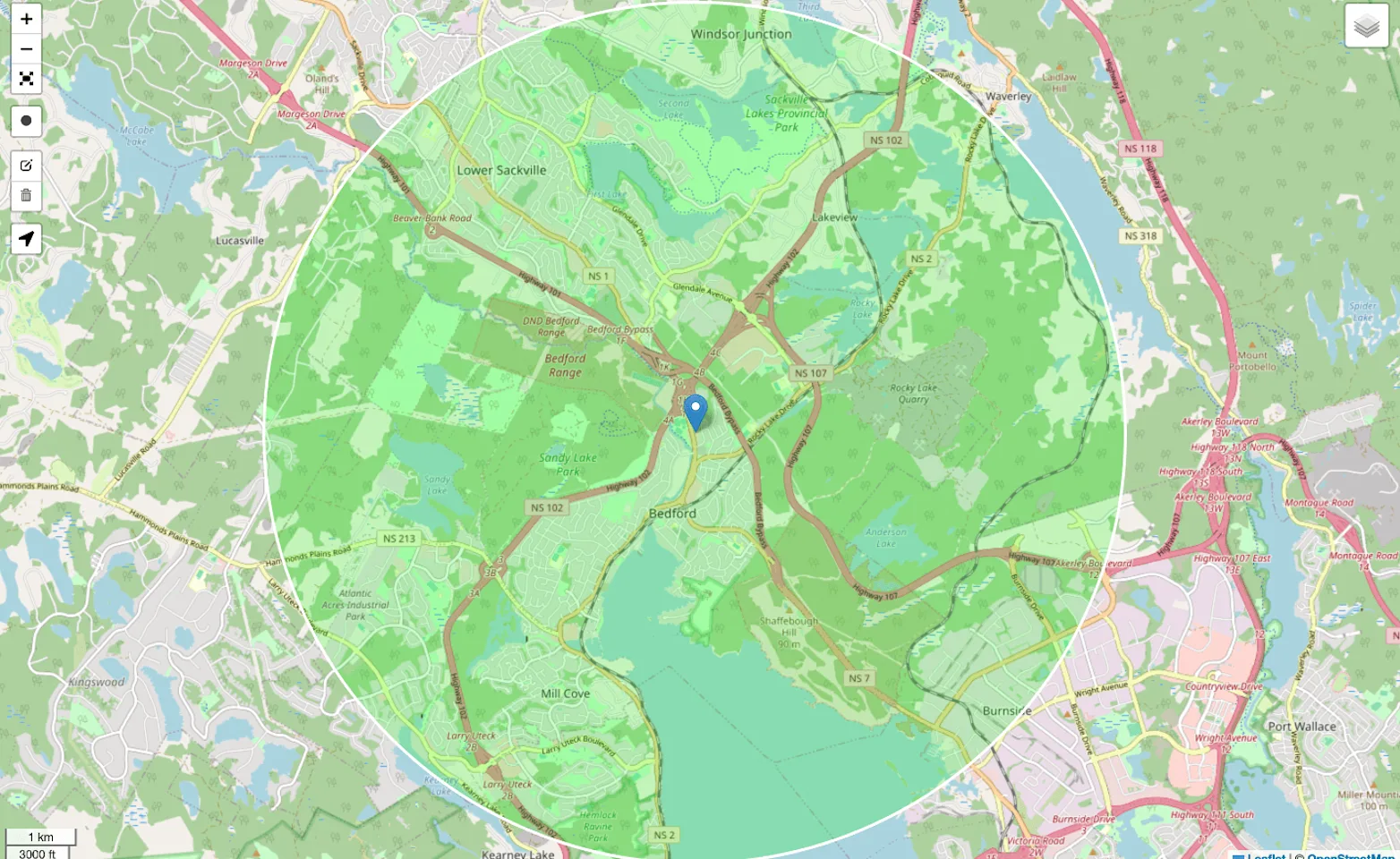 Map of 6km Radius of Bedford Cat Clinic Map of 6km Radius of Bedford Cat Clinic