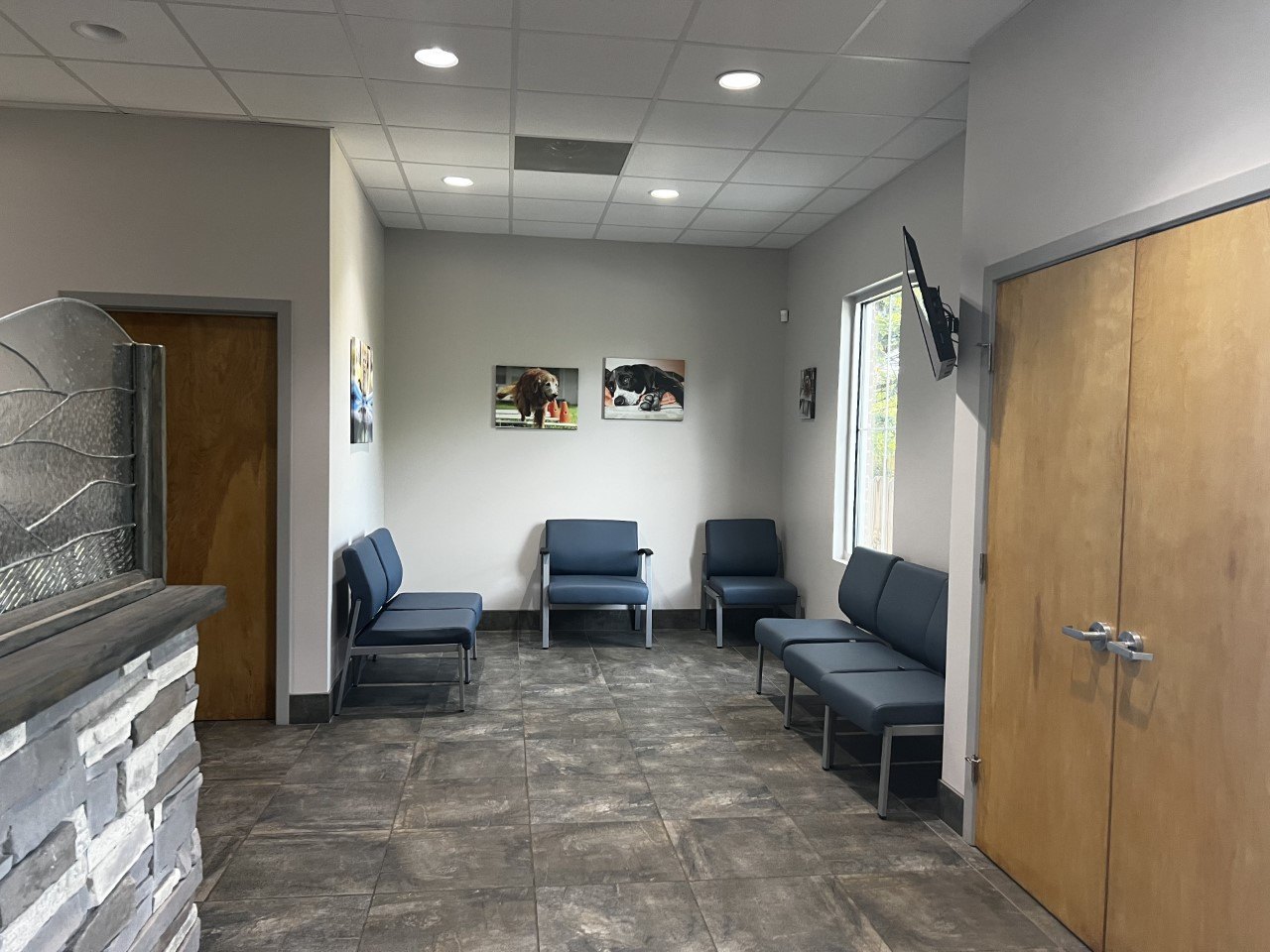 Lobby/ waiting area at Peaks View Animal Hospital.