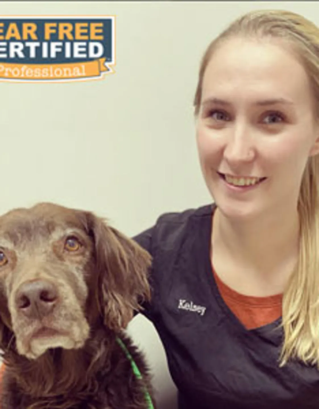 headshot of Kelsey with brown dog headshot of Kelsey with brown dog