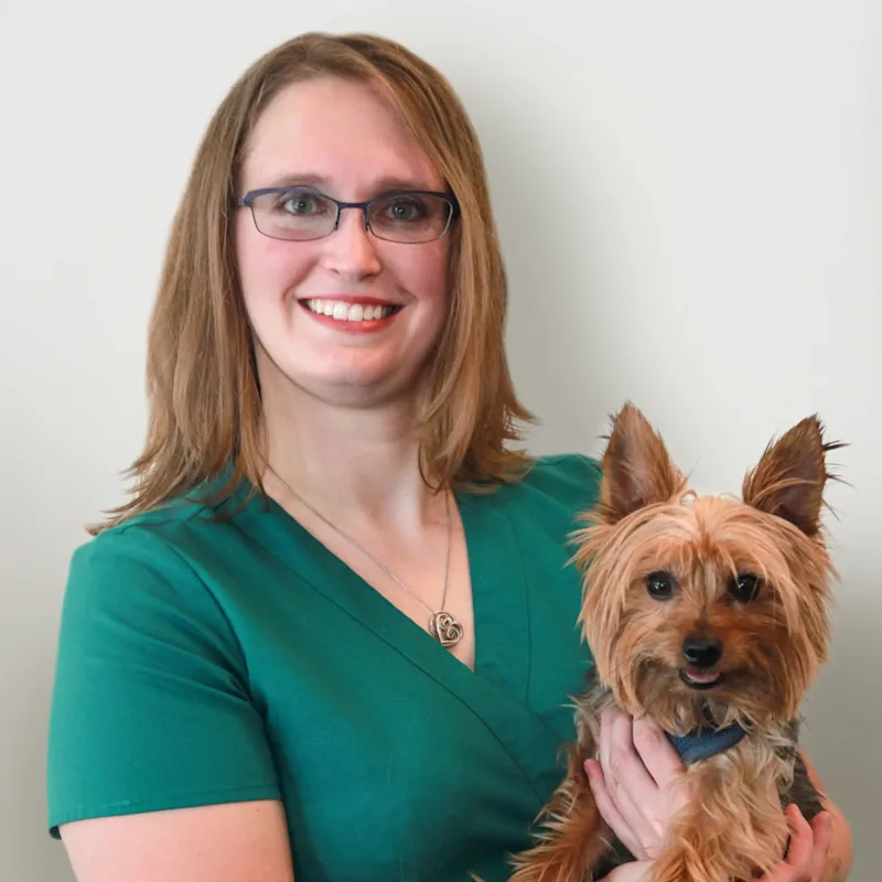 Natasha Pogue holding a yorkie Natasha Pogue holding a yorkie