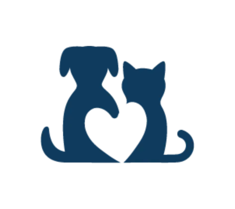 Navy dog and cat with white heart in middle