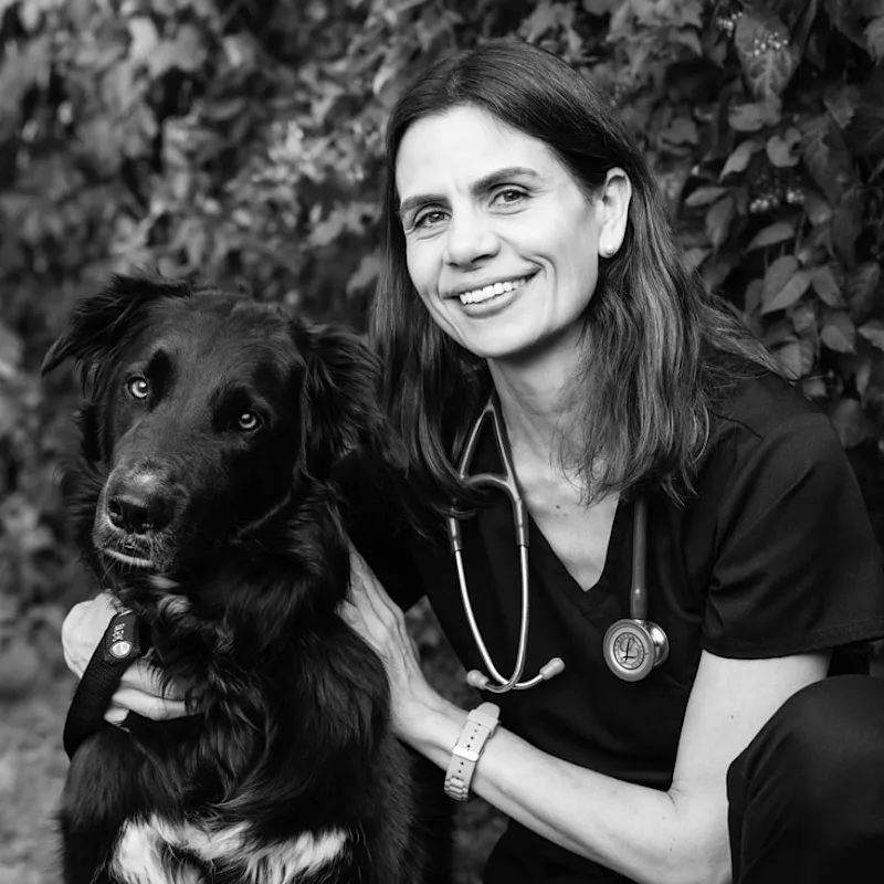 Dr. Emma Bermudez taking a photo with her dog Dr. Emma Bermudez taking a photo with her dog