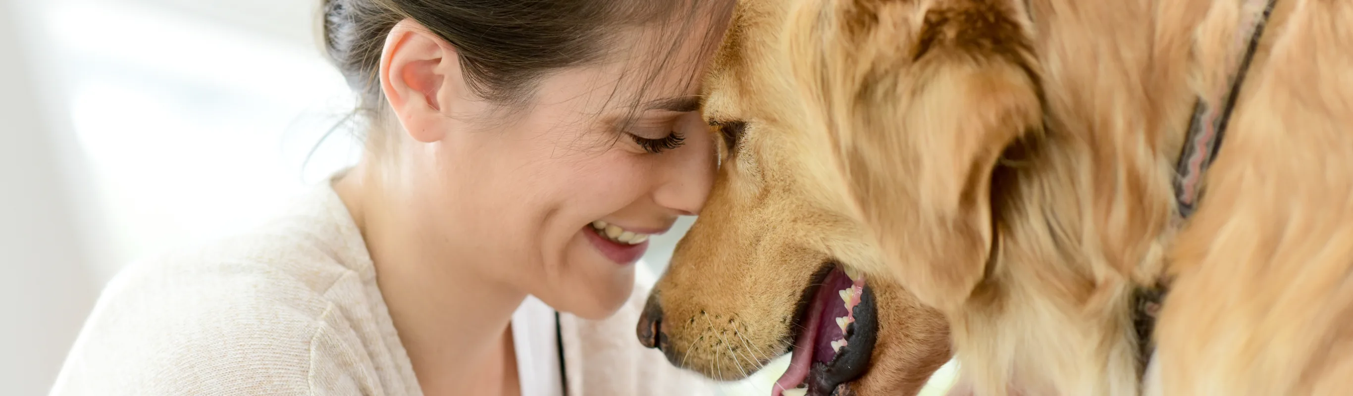 woman hugging dog