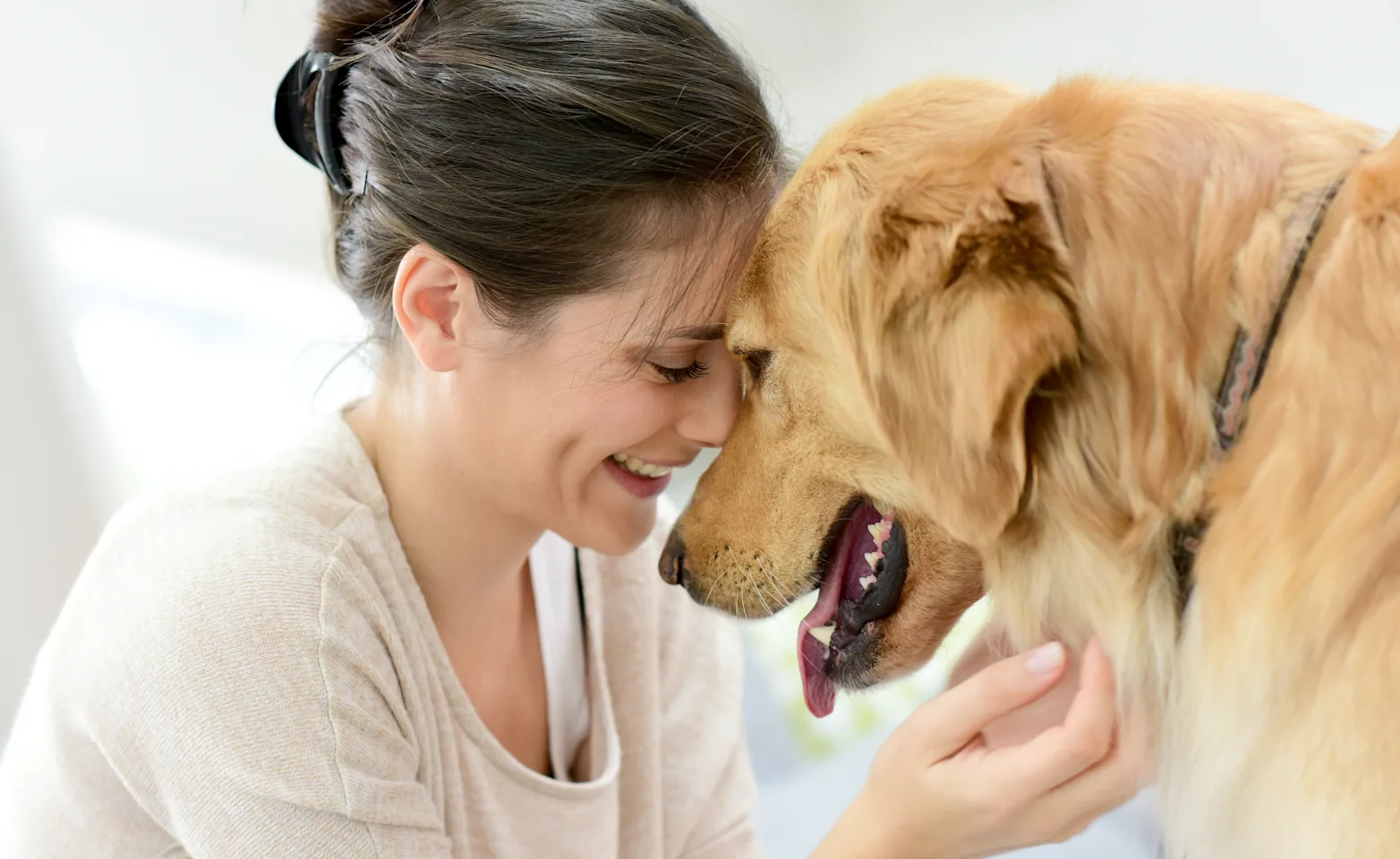 woman hugging dog