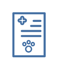 Blue Medical Document Line Art Icon with a Paw Print
