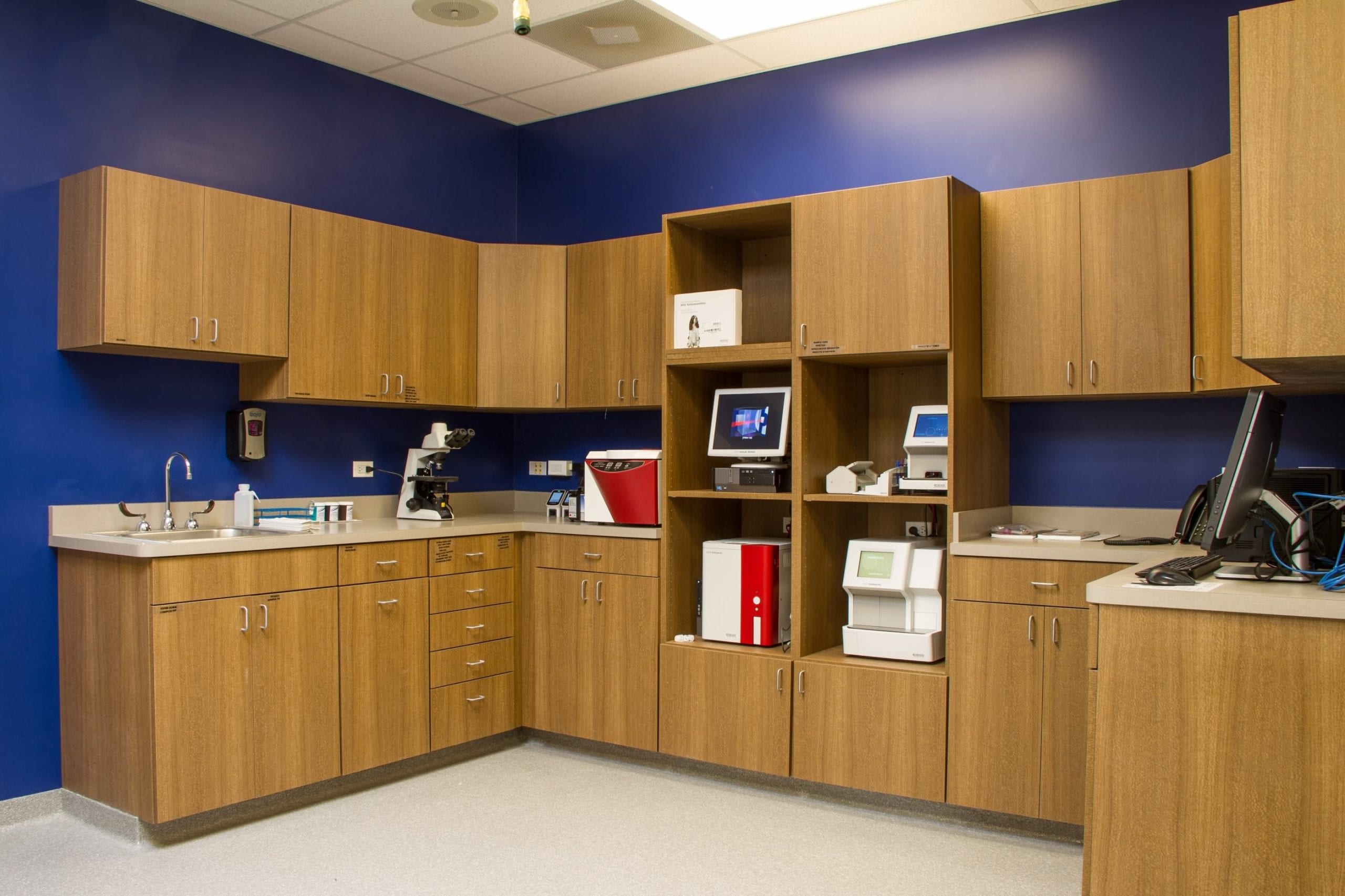 exam room shelves and desk area