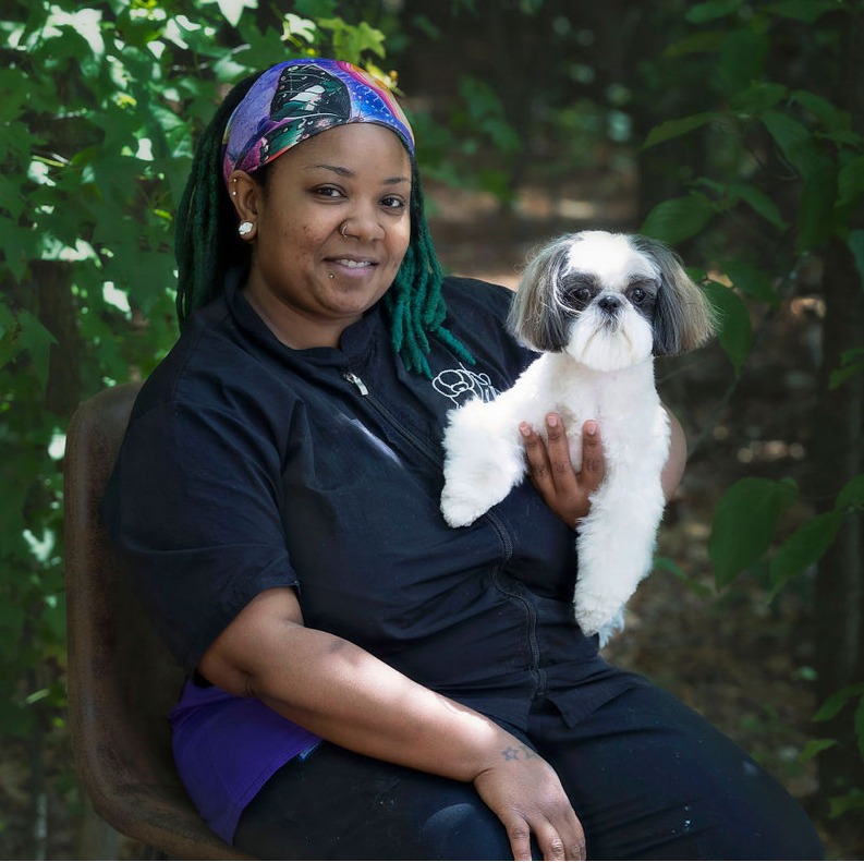 Adrienne with small white dog