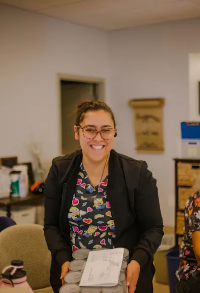 Woman in glasses smiling. Woman in glasses smiling.