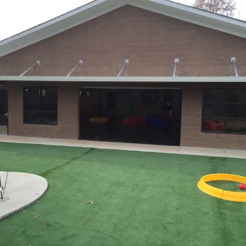 Outdoor yard and play area at dog daycare