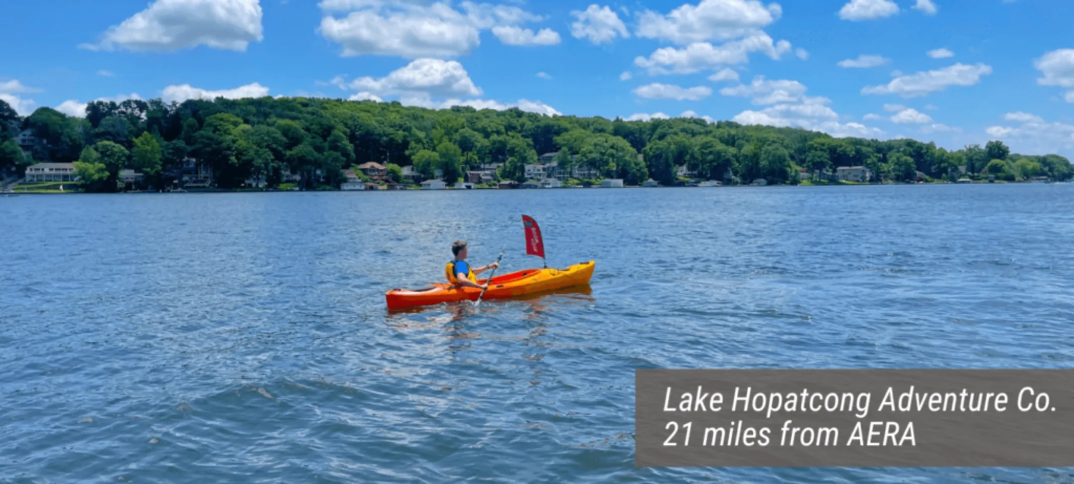 An image of the Lake Hopatcong Adventure Co. with text stating "Lake Hopatcong Adventure Co. 21 miles from AERA". An image of the Lake Hopatcong Adventure Co. with text stating "Lake Hopatcong Adventure Co. 21 miles from AERA".