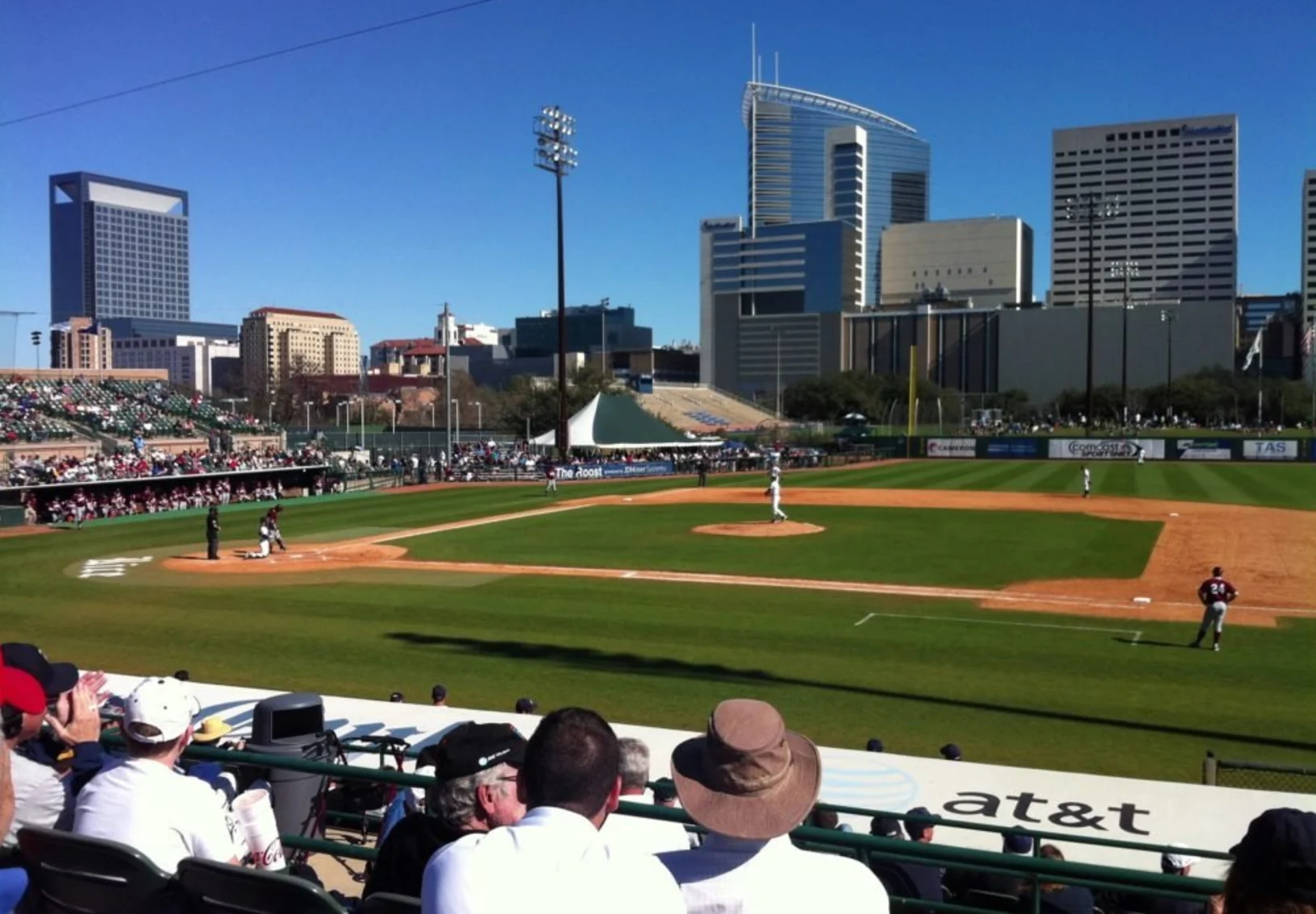 shot of a baseball game from the stands shot of a baseball game from the stands