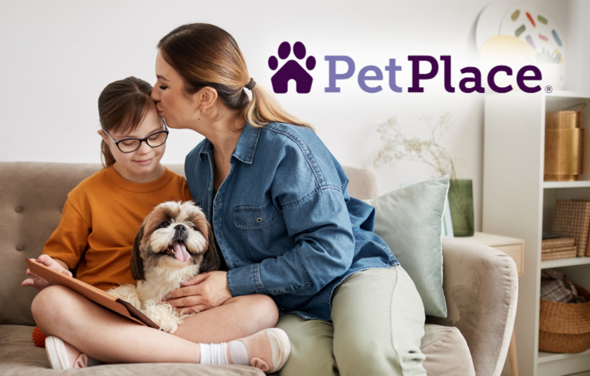 Daughter & Mom Sitting with Dog (PetPlace Logo)